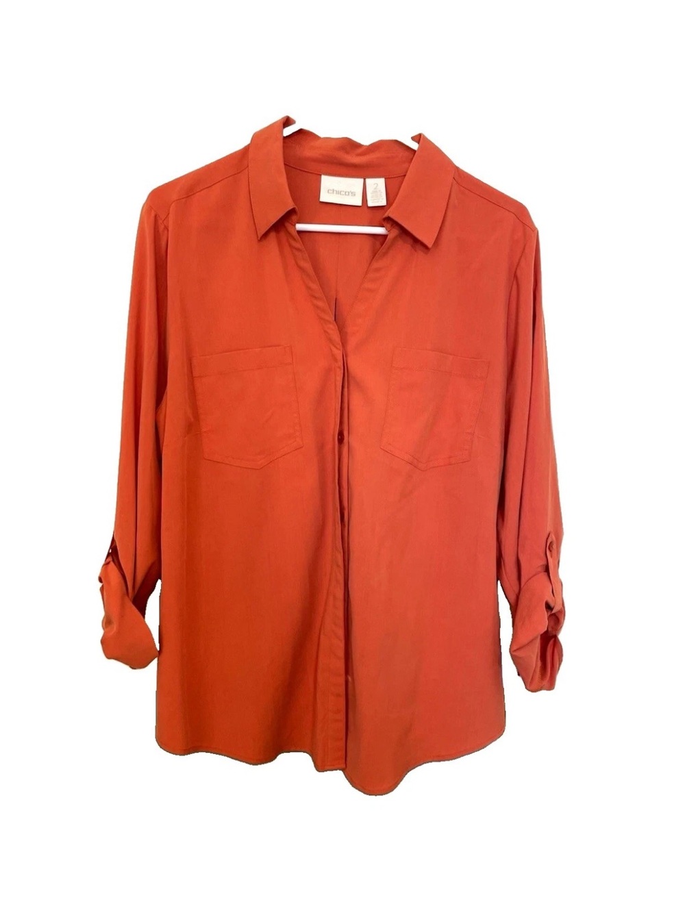 Chico's Rust Orange Collared Button-Front Shirt Modal Career Fall